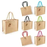 Sacosa iuta cu manere colorate clasic - Classic Jute Shopper — fotografia 2