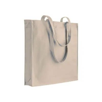 Sacoșă de cumpărături din bumbac de 250 g/m², cu mânere lungi și pliu lateral, închidere cu fermoar