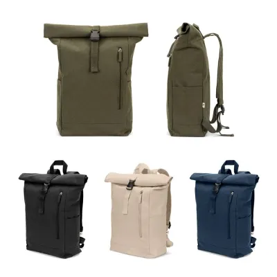 Rucsac cu închidere rulată din bumbac reciclat și poliester reciclat (380 g/m²) Saint
