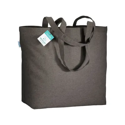 Pungă de cumpărături din bumbac reciclat, de 190 g/m², cu mânere lungi și pliu lateral
