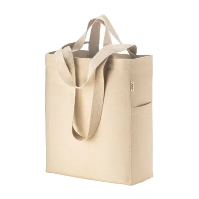 Geantă de cumpărături din pânză de bumbac reciclată, de 280 g/m², cu mânere duble și pliu de lărgire