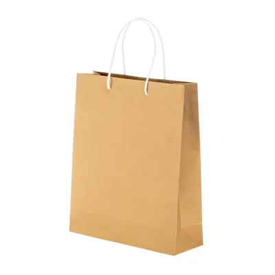 Pungă din hârtie reciclată de 150 g/m², cu pliu lateral și mânere scurte colorate din bumbac reciclat