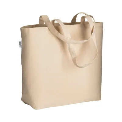Pungă de cumpărături din bumbac organic, 220 g/m², cu mânere lungi și întăritură la fund