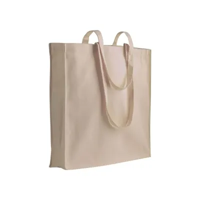 Pungă din bumbac de 180 g/m², cu mânere lungi și pliu lateral