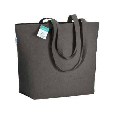 Pungă de cumpărături din bumbac reciclat, 280 g/m², cu mânere lungi și pliu lateral