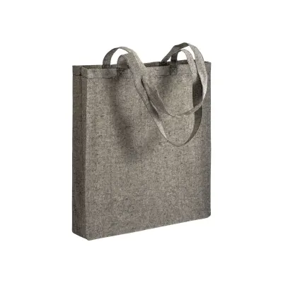 Pungă de cumpărături din bumbac reciclat, 150 g/m², cu efect melanj, mânere lungi și pliu lateral