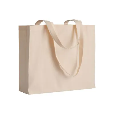 Pungă de cumpărături din bumbac de 200 g/m², cu mânere lungi și pliu lateral