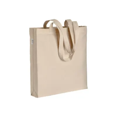 Pungă de cumpărături din bumbac organic, 220 g/m², cu mânere lungi și pliuri laterale