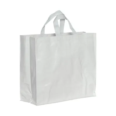 Pungă de cumpărături din PP laminat reciclat, de 120 g/m², cu pliu lateral și mânere scurte