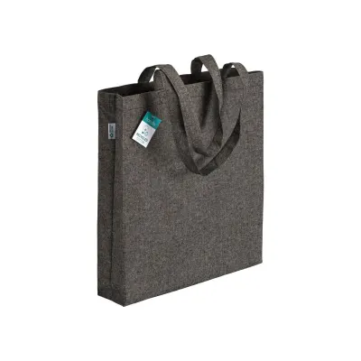 Pungă de cumpărături din bumbac reciclat, 190 g/m², cu mânere lungi și pliu lateral