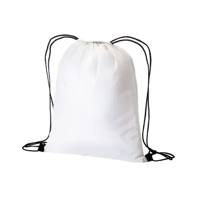 Rucsac din poliester alb 210T, cu închidere tip șnur și șnururi colorate