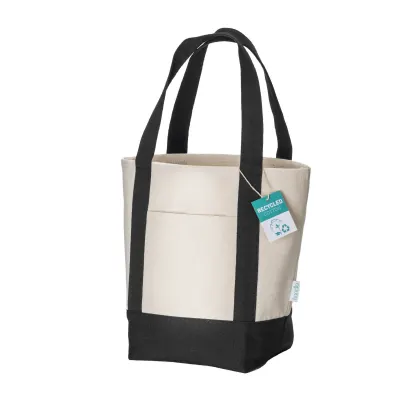 Geantă de cumpărături mini, confecționată din bumbac reciclat de 340 g/m², cu mânere și bază colorate. GRS