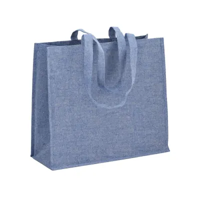 Pungă de cumpărături din bumbac reciclat de 120 g/m², cu strat interior din PP, mânere lungi și pliu de lărgire