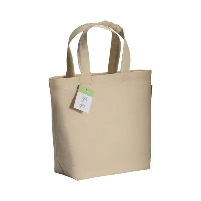 Geantă de cumpărături din bumbac organic, cu mânere scurte și pliu de întărire în partea de jos