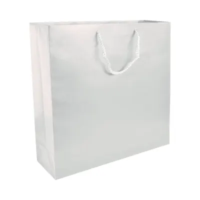 Pungă de cumpărături din hârtie laminată mată de 157 g/m², cu pliu lateral și întărire la bază