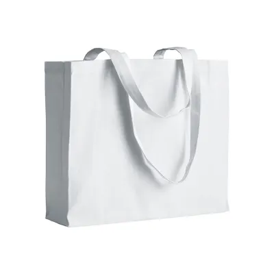 Pungă de cumpărături din bumbac de 200 g/m², cu mânere lungi și pliu lateral