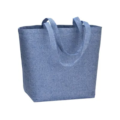 Pungă de cumpărături din bumbac reciclat de 120 g/m², cu strat interior din PP, mânere lungi și pliu de lărgire din poliester