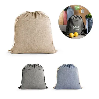 Sacoșă cu cordon din bumbac reciclat (70%), poliester (30% rPET) (140 g/m²) Chancery
