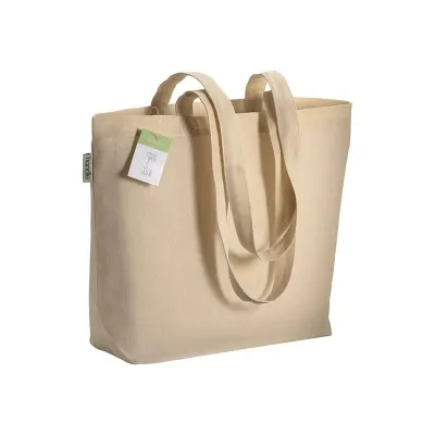 Geantă de cumpărături din bumbac organic, cu mânere lungi și întăritură la bază 120 g/m²