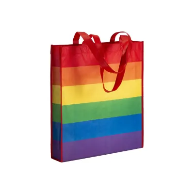 Pungă de cumpărături R-pet „Rainbow” de 80 g/m², cu mânere lungi și pliu lateral