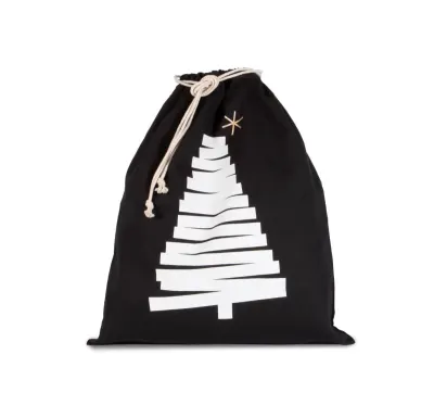 Cotton bag with christmas tree design and drawcord closure