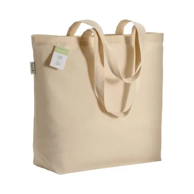 Geantă de cumpărături din bumbac organic, cu mânere lungi și întăritură la bază