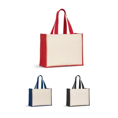 Sacoșă din pânză (320 g/m²), cu baza și părțile laterale din iută laminată (350 g/m²) în culori Helsinque Colour