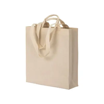 Pungă de cumpărături din bumbac, cu pliu lateral, de 220 g/m², cu două mânere