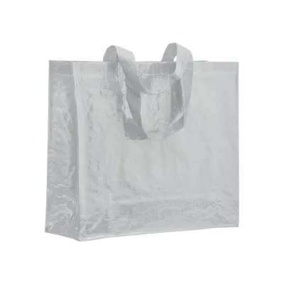 Pungă de cumpărături laminată din PP de 120 g/m², cu pliu lateral și mânere lungi din panglică