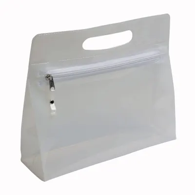 Geantă cosmetică din PVC transparentă, cu fermoar și mâner