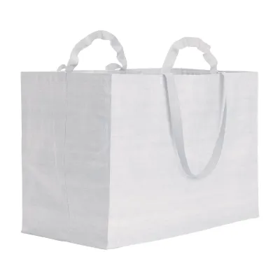Geantă de cumpărături mare din polipropilenă reciclată, cu două mânere din panglică (una scurtă și una lungă)
