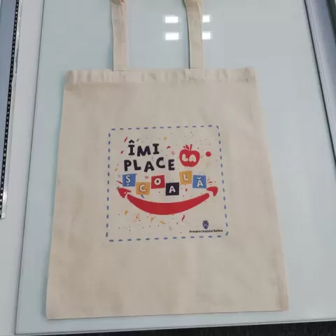 Sacose bumbac sbt 145g personalizata transfer termic imi place la scoala primaria orasului buftea