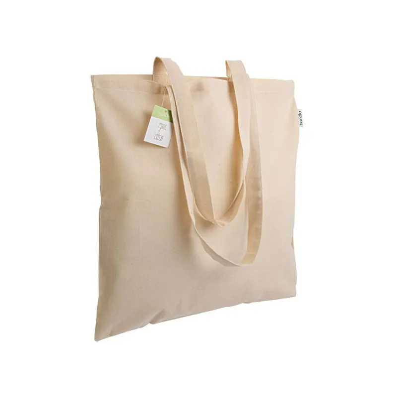 Sacoșă de cumpărături din bumbac organic, 140 g/m², cu mânere lungi